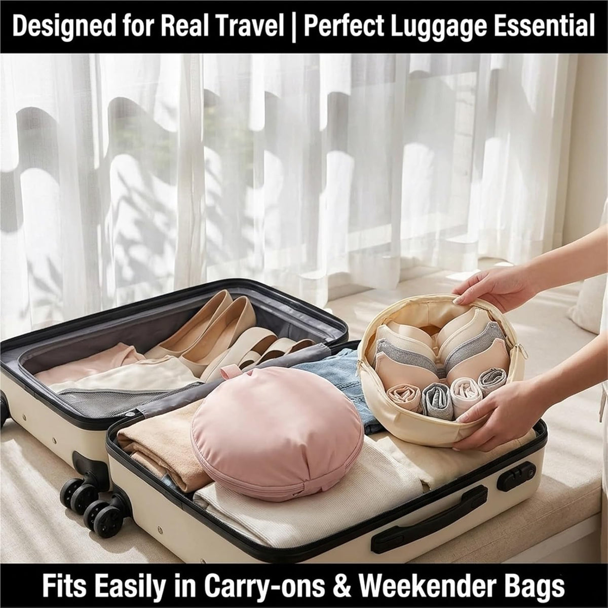 Lingerie Storage Bag Set - Travel Underwear Organizer for Women, Portable Multi-Compartment Packing Cube for Bras and Accessories, Ideal Luggage Essential for Suitcases(Pink 2pcs)