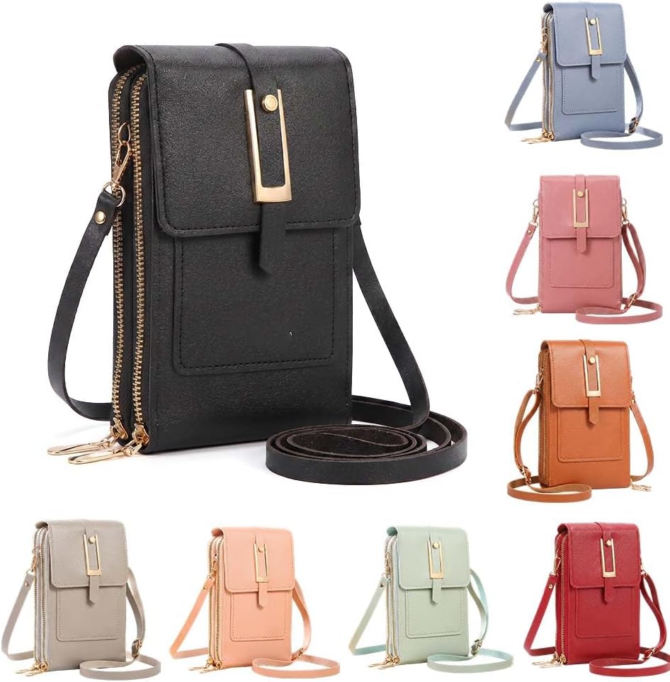 Small Touchscreen Phone Crossbody Bag, Korean style Touch Screen Crossbody Phone Purse with Window Zipper for Women