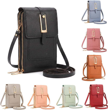 Small Touchscreen Phone Crossbody Bag, Korean style Touch Screen Crossbody Phone Purse with Window Zipper for Women