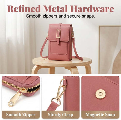 Small Touchscreen Phone Crossbody Bag, Korean style Touch Screen Crossbody Phone Purse with Window Zipper for Women