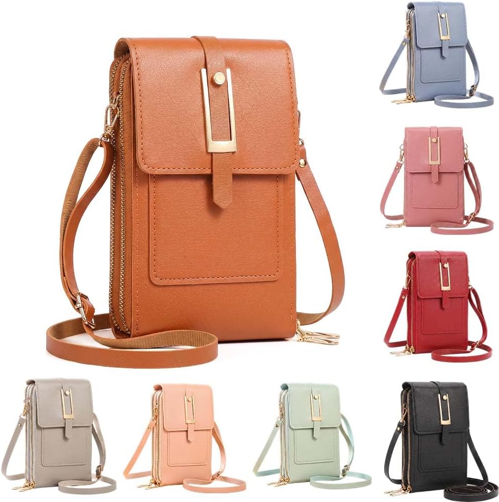 Small Touchscreen Phone Crossbody Bag, Korean style Touch Screen Crossbody Phone Purse with Window Zipper for Women
