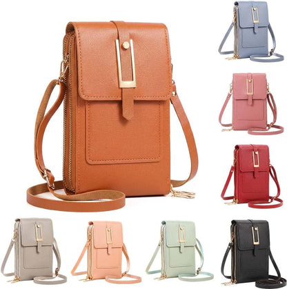 Small Touchscreen Phone Crossbody Bag, Korean style Touch Screen Crossbody Phone Purse with Window Zipper for Women