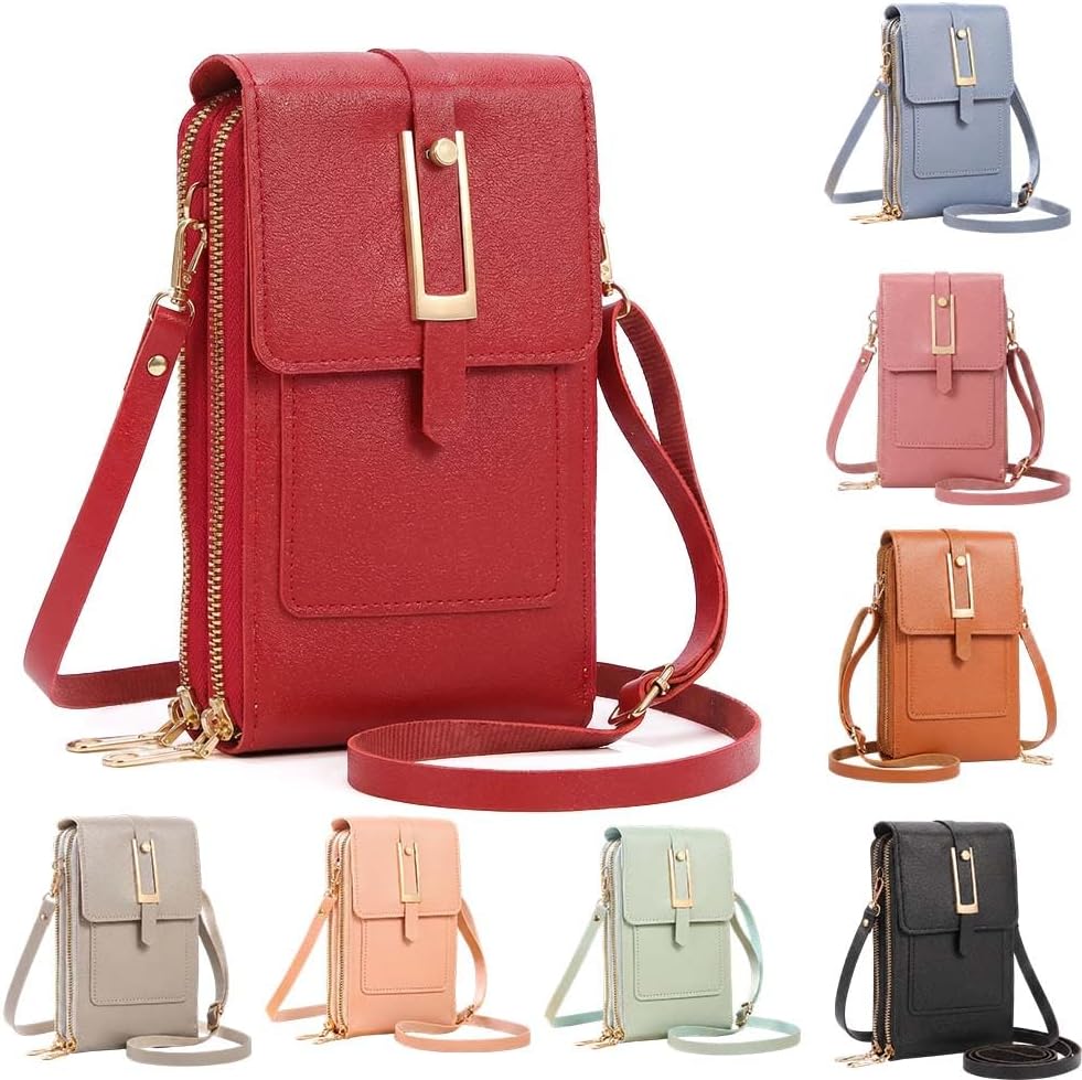 Small Touchscreen Phone Crossbody Bag, Korean style Touch Screen Crossbody Phone Purse with Window Zipper for Women