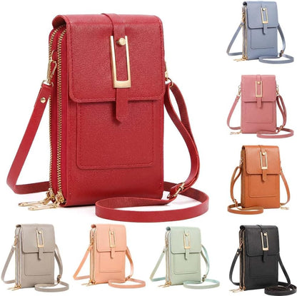 Small Touchscreen Phone Crossbody Bag, Korean style Touch Screen Crossbody Phone Purse with Window Zipper for Women