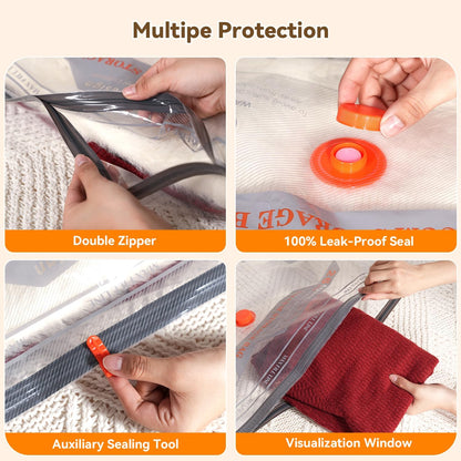 Vacuum Storage Bags for Travel with Rechargeable Air Pump, 12 Pack Space Saver Bags for Clothing, Luggage & Suitcase Compression, Efficient & Portable Storage Solution for Travel Essentials