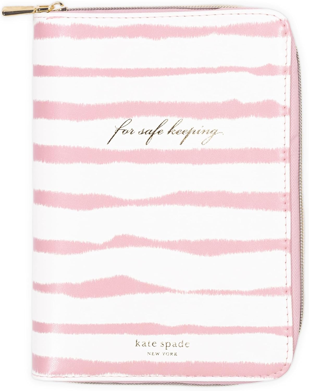 Travel Jewelry Folio, Goddess Stripe | 8.5" x 6" Organizer with Zippered Pockets, Tabs & Tracker Pocket, Pink Leatherette Case for Earrings, Necklaces, & Bracelets