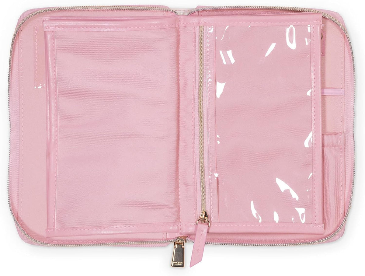 Travel Jewelry Folio, Goddess Stripe | 8.5" x 6" Organizer with Zippered Pockets, Tabs & Tracker Pocket, Pink Leatherette Case for Earrings, Necklaces, & Bracelets