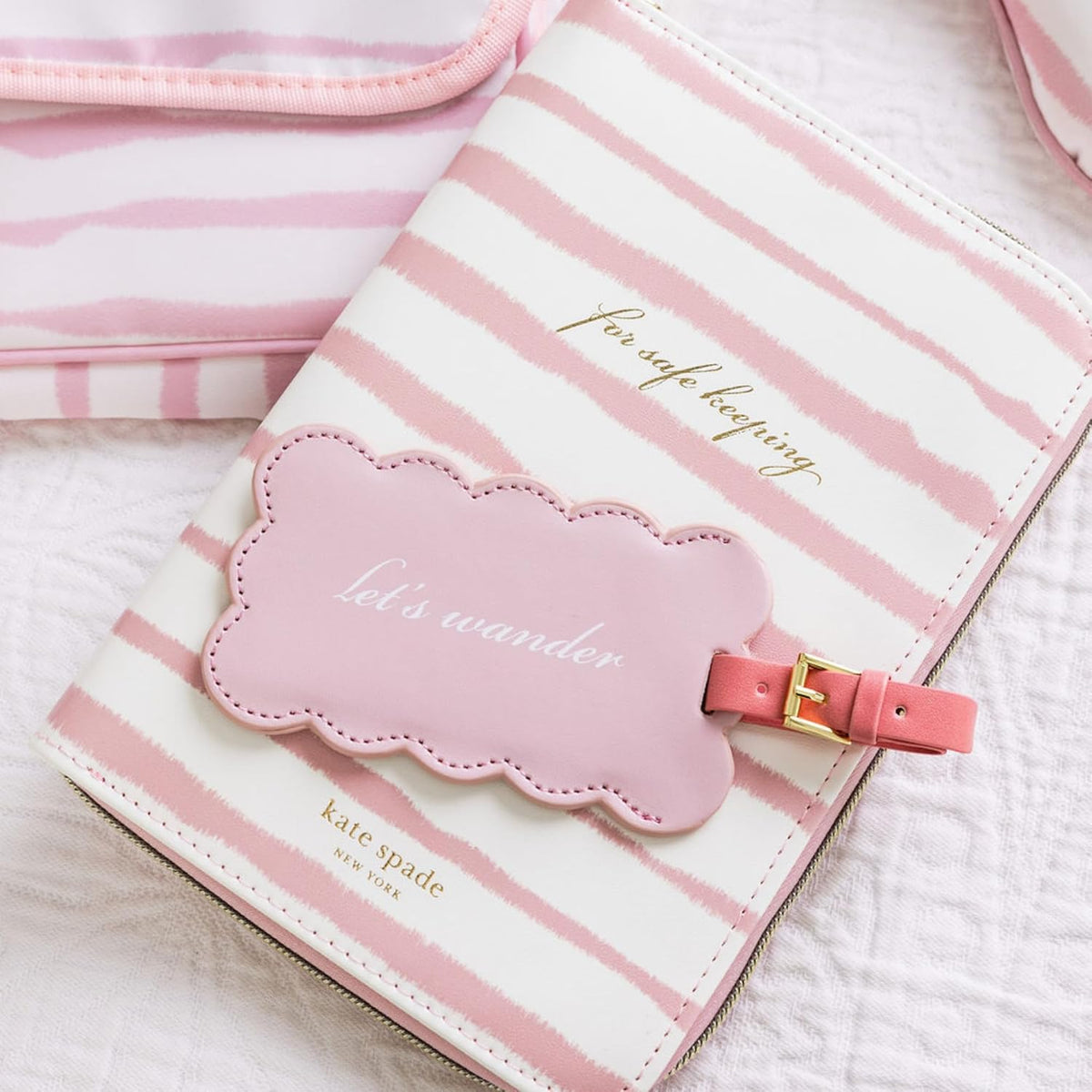 Travel Jewelry Folio, Goddess Stripe | 8.5" x 6" Organizer with Zippered Pockets, Tabs & Tracker Pocket, Pink Leatherette Case for Earrings, Necklaces, & Bracelets