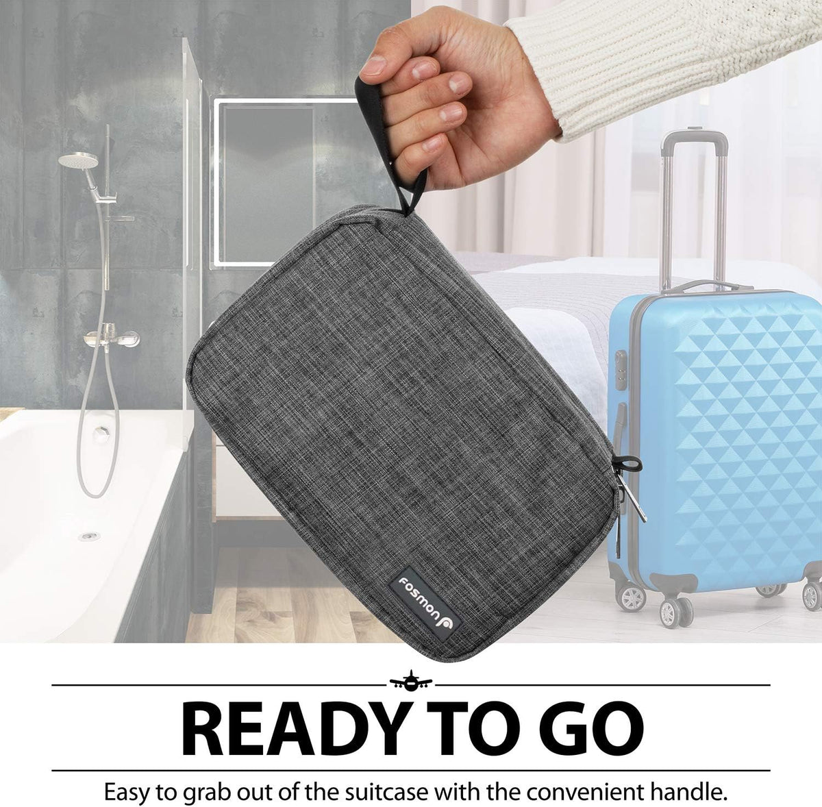 Hanging Travel Toiletry Bag, Compact Travel Organizer | Water-resistant nylon, multiple pockets for toiletries/makeup, lightweight, ideal for men/women, shower and travel use.