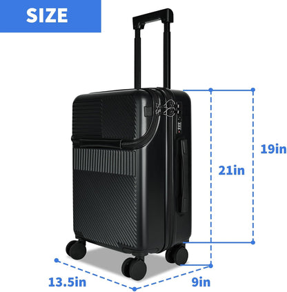 Carry on Luggage Airline Approved, Carry-on Luggage for The Business Trip with Front Pocket, 20 inch Hardshell PC Carry on Suitcases with Wheels, Combination Lock, USB Port and Cup Holder