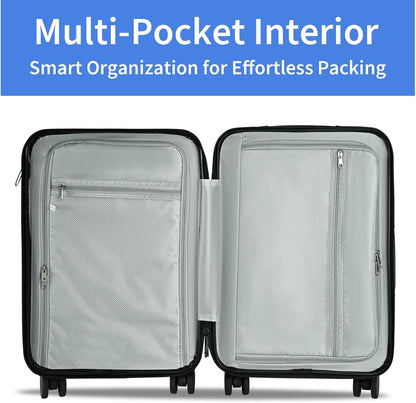Carry on Luggage Airline Approved, Carry-on Luggage for The Business Trip with Front Pocket, 20 inch Hardshell PC Carry on Suitcases with Wheels, Combination Lock, USB Port and Cup Holder