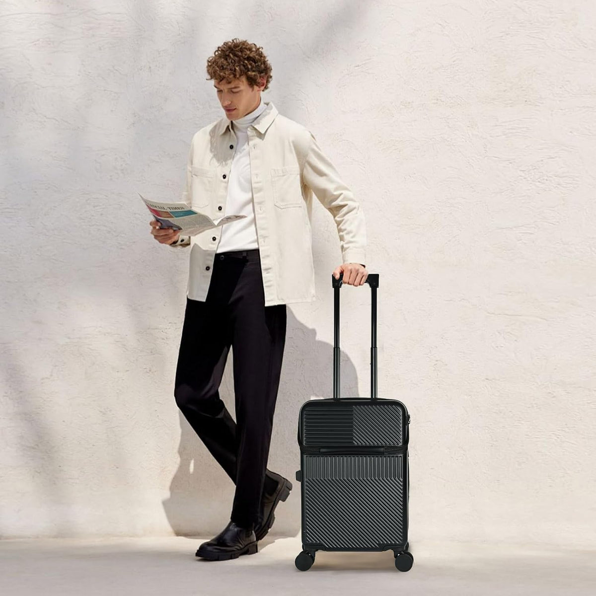Carry on Luggage Airline Approved, Carry-on Luggage for The Business Trip with Front Pocket, 20 inch Hardshell PC Carry on Suitcases with Wheels, Combination Lock, USB Port and Cup Holder