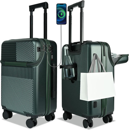 Carry on Luggage Airline Approved, Carry-on Luggage for The Business Trip with Front Pocket, 20 inch Hardshell PC Carry on Suitcases with Wheels, Combination Lock, USB Port and Cup Holder