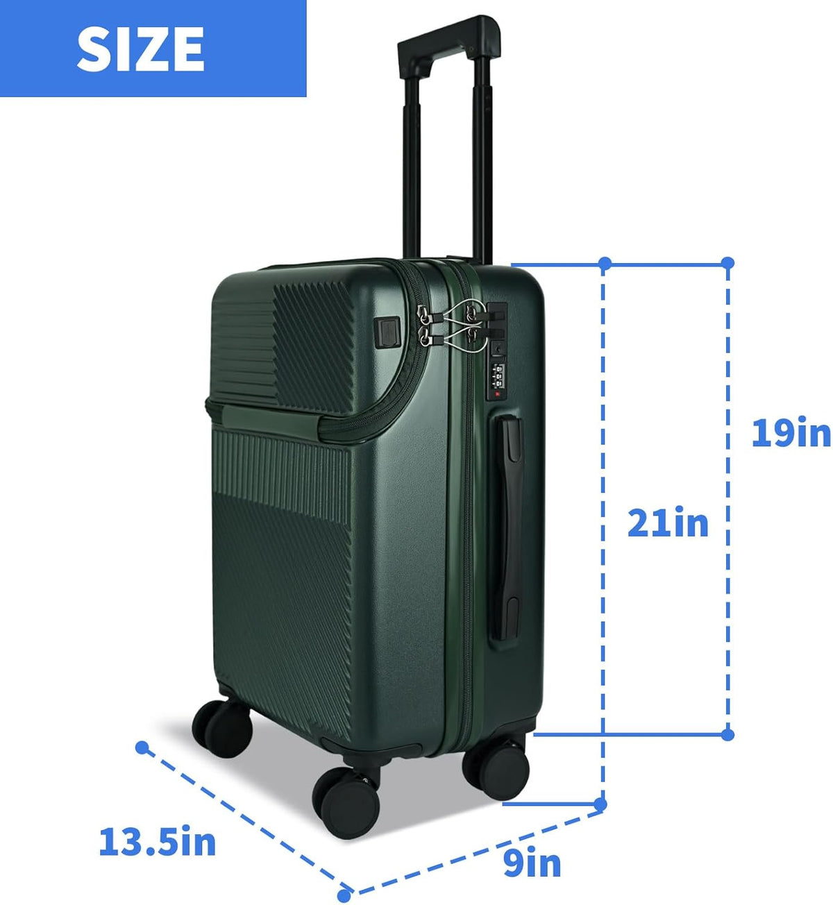 Carry on Luggage Airline Approved, Carry-on Luggage for The Business Trip with Front Pocket, 20 inch Hardshell PC Carry on Suitcases with Wheels, Combination Lock, USB Port and Cup Holder