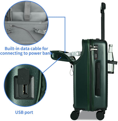 Carry on Luggage Airline Approved, Carry-on Luggage for The Business Trip with Front Pocket, 20 inch Hardshell PC Carry on Suitcases with Wheels, Combination Lock, USB Port and Cup Holder