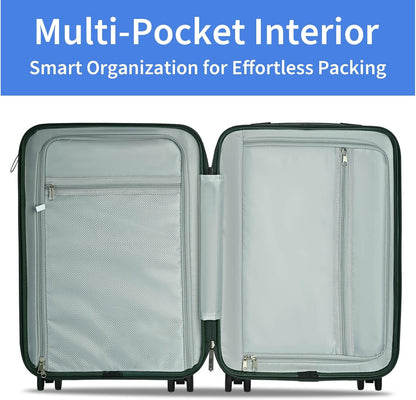 Carry on Luggage Airline Approved, Carry-on Luggage for The Business Trip with Front Pocket, 20 inch Hardshell PC Carry on Suitcases with Wheels, Combination Lock, USB Port and Cup Holder