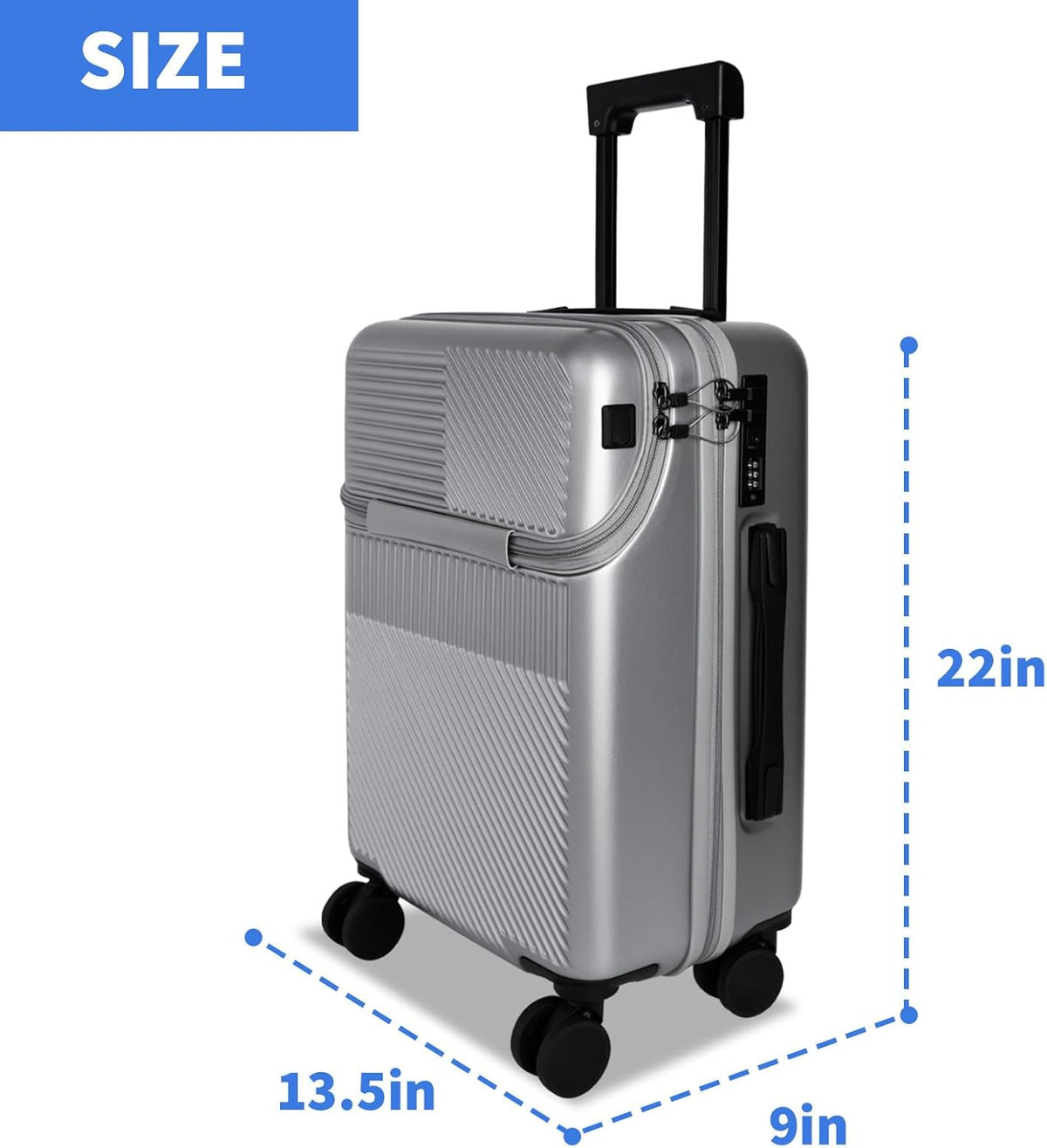Carry on Luggage Airline Approved, Carry-on Luggage for The Business Trip with Front Pocket, 20 inch Hardshell PC Carry on Suitcases with Wheels, Combination Lock, USB Port and Cup Holder