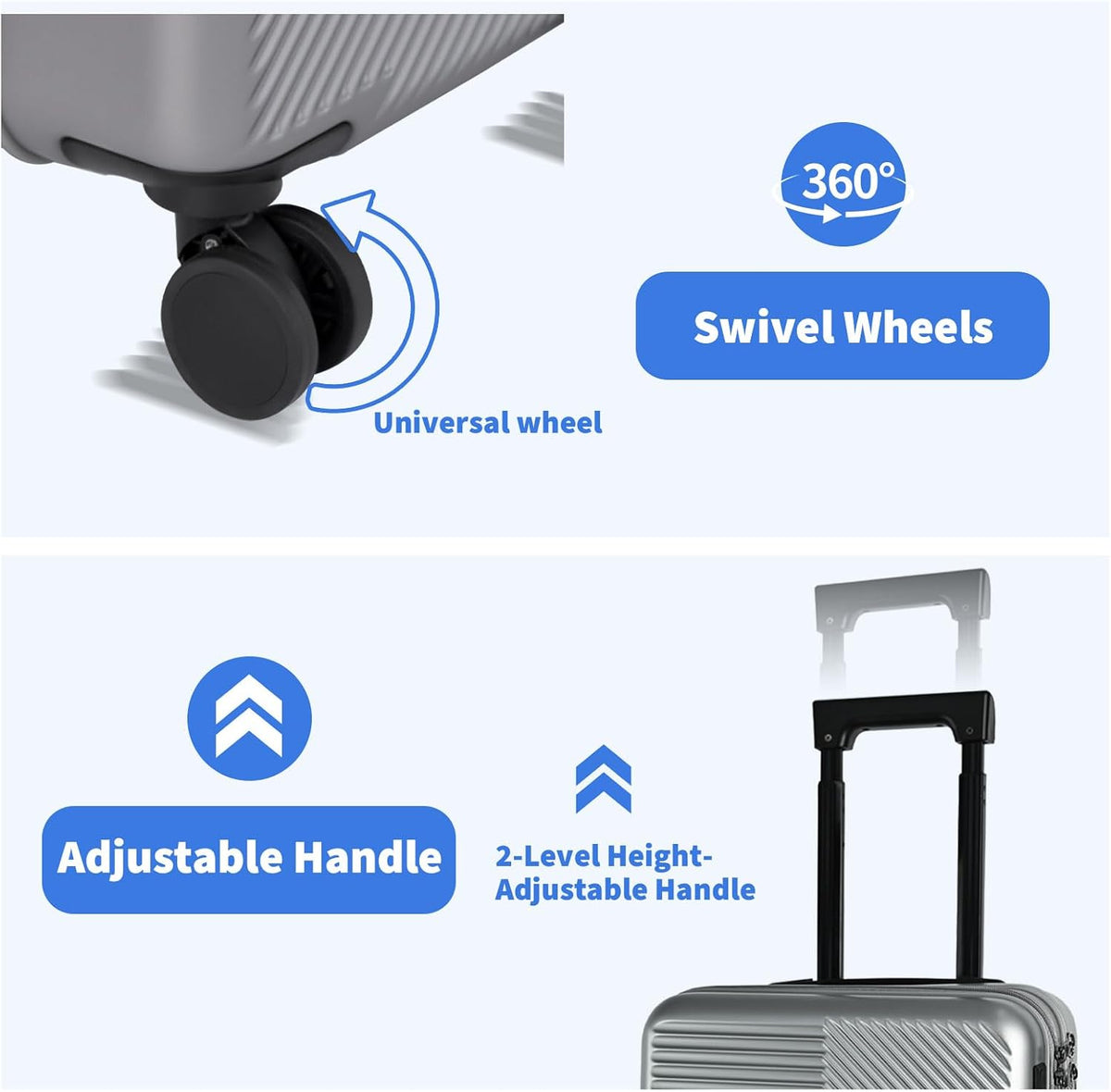 Carry on Luggage Airline Approved, Carry-on Luggage for The Business Trip with Front Pocket, 20 inch Hardshell PC Carry on Suitcases with Wheels, Combination Lock, USB Port and Cup Holder