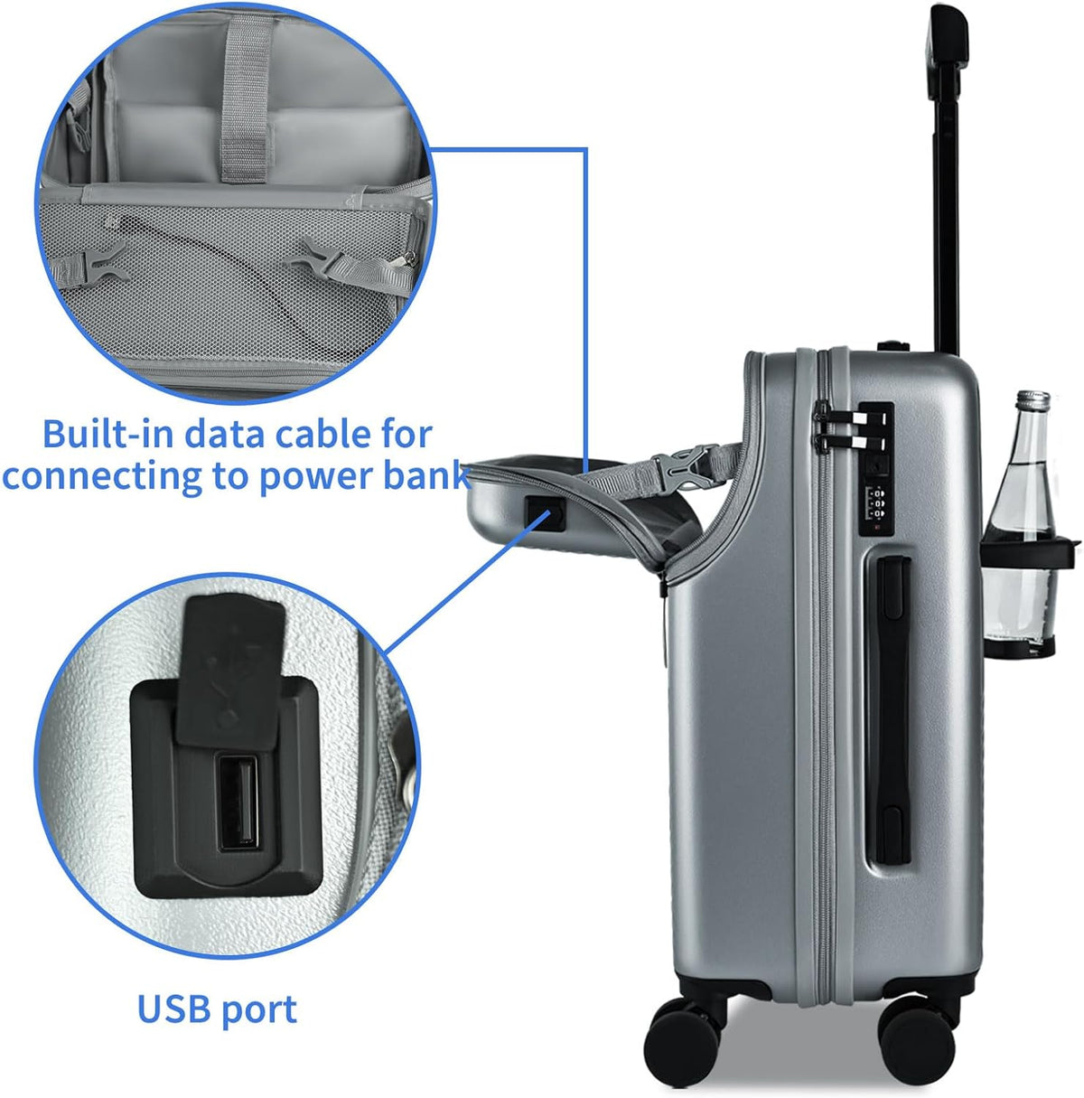 Carry on Luggage Airline Approved, Carry-on Luggage for The Business Trip with Front Pocket, 20 inch Hardshell PC Carry on Suitcases with Wheels, Combination Lock, USB Port and Cup Holder