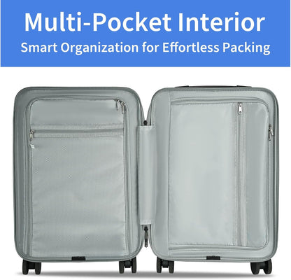 Carry on Luggage Airline Approved, Carry-on Luggage for The Business Trip with Front Pocket, 20 inch Hardshell PC Carry on Suitcases with Wheels, Combination Lock, USB Port and Cup Holder