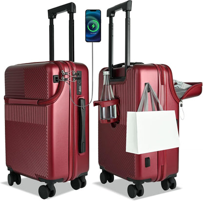 Carry on Luggage Airline Approved, Carry-on Luggage for The Business Trip with Front Pocket, 20 inch Hardshell PC Carry on Suitcases with Wheels, Combination Lock, USB Port and Cup Holder
