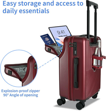 Carry on Luggage Airline Approved, Carry-on Luggage for The Business Trip with Front Pocket, 20 inch Hardshell PC Carry on Suitcases with Wheels, Combination Lock, USB Port and Cup Holder