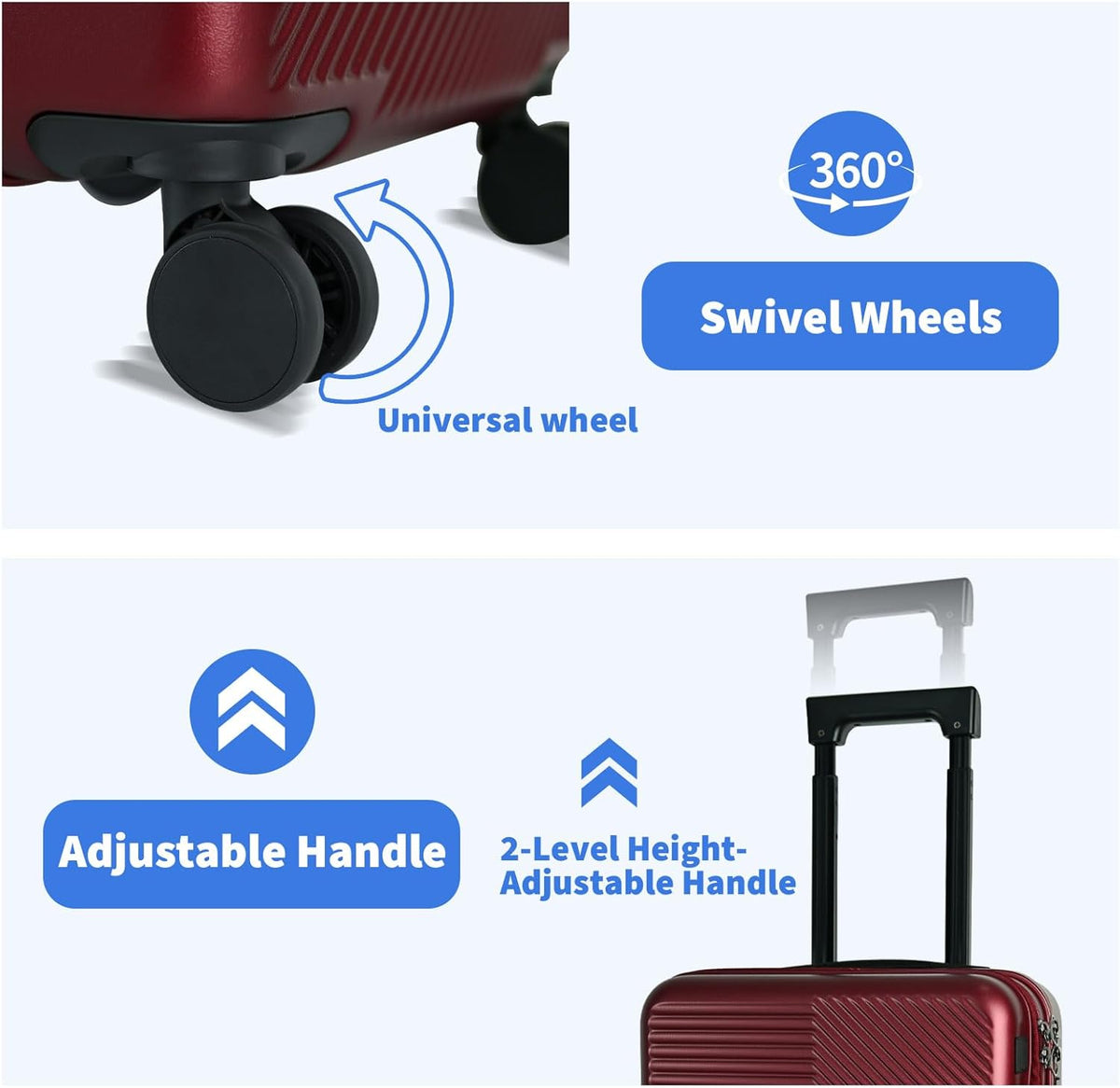 Carry on Luggage Airline Approved, Carry-on Luggage for The Business Trip with Front Pocket, 20 inch Hardshell PC Carry on Suitcases with Wheels, Combination Lock, USB Port and Cup Holder
