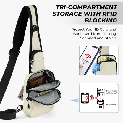 Crossbody Bag Anti Theft Sling Bag for Women Men RFID Blocking, Small Shoulder Chest Bags with Zipper Lock