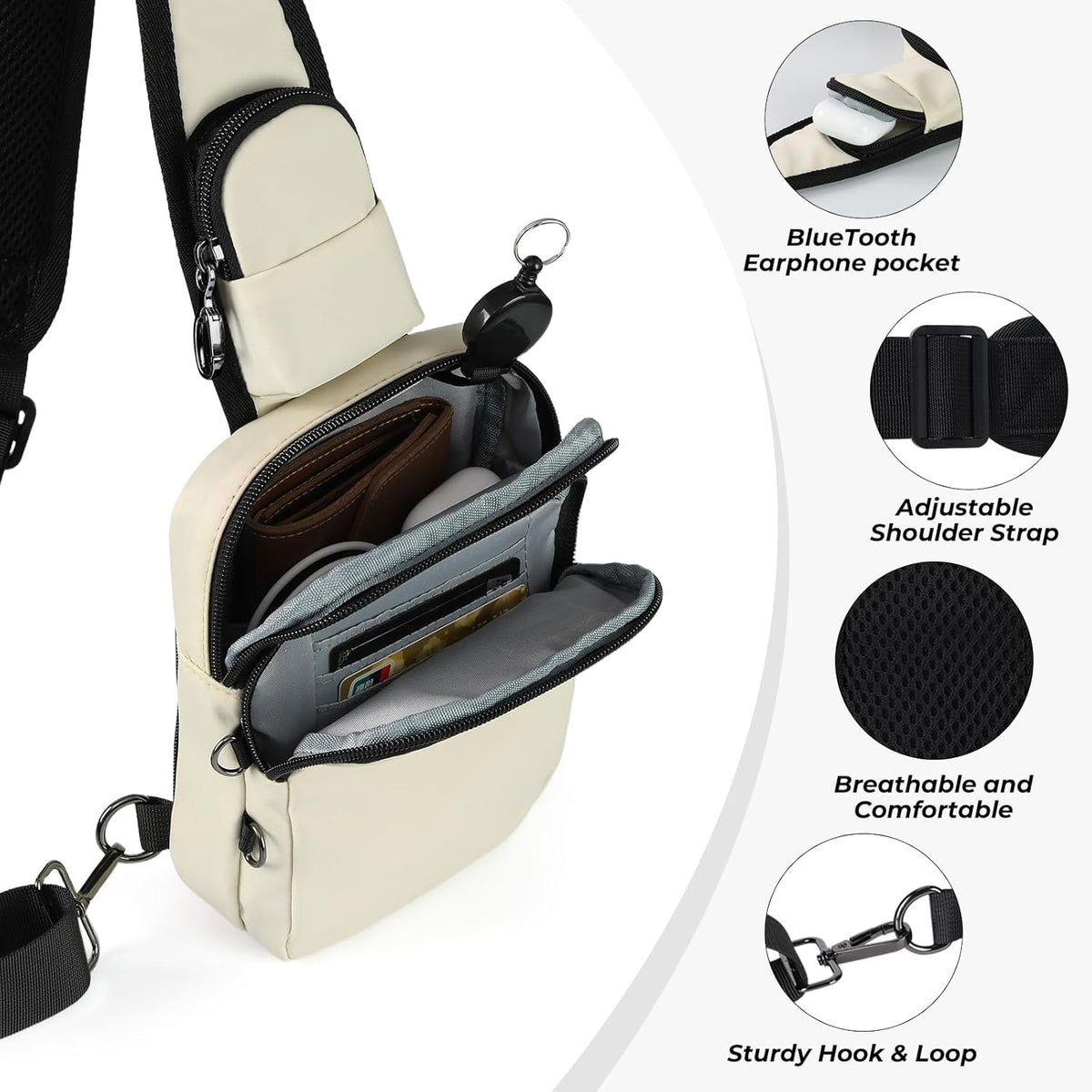 Crossbody Bag Anti Theft Sling Bag for Women Men RFID Blocking, Small Shoulder Chest Bags with Zipper Lock