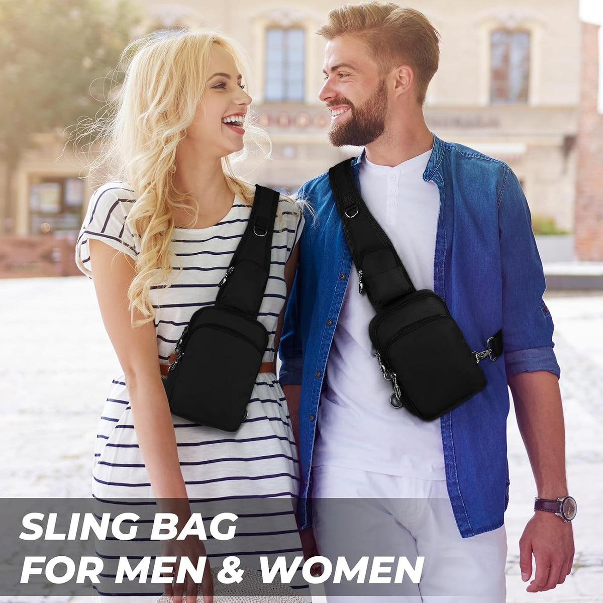 Crossbody Bag Anti Theft Sling Bag for Women Men RFID Blocking, Small Shoulder Chest Bags with Zipper Lock