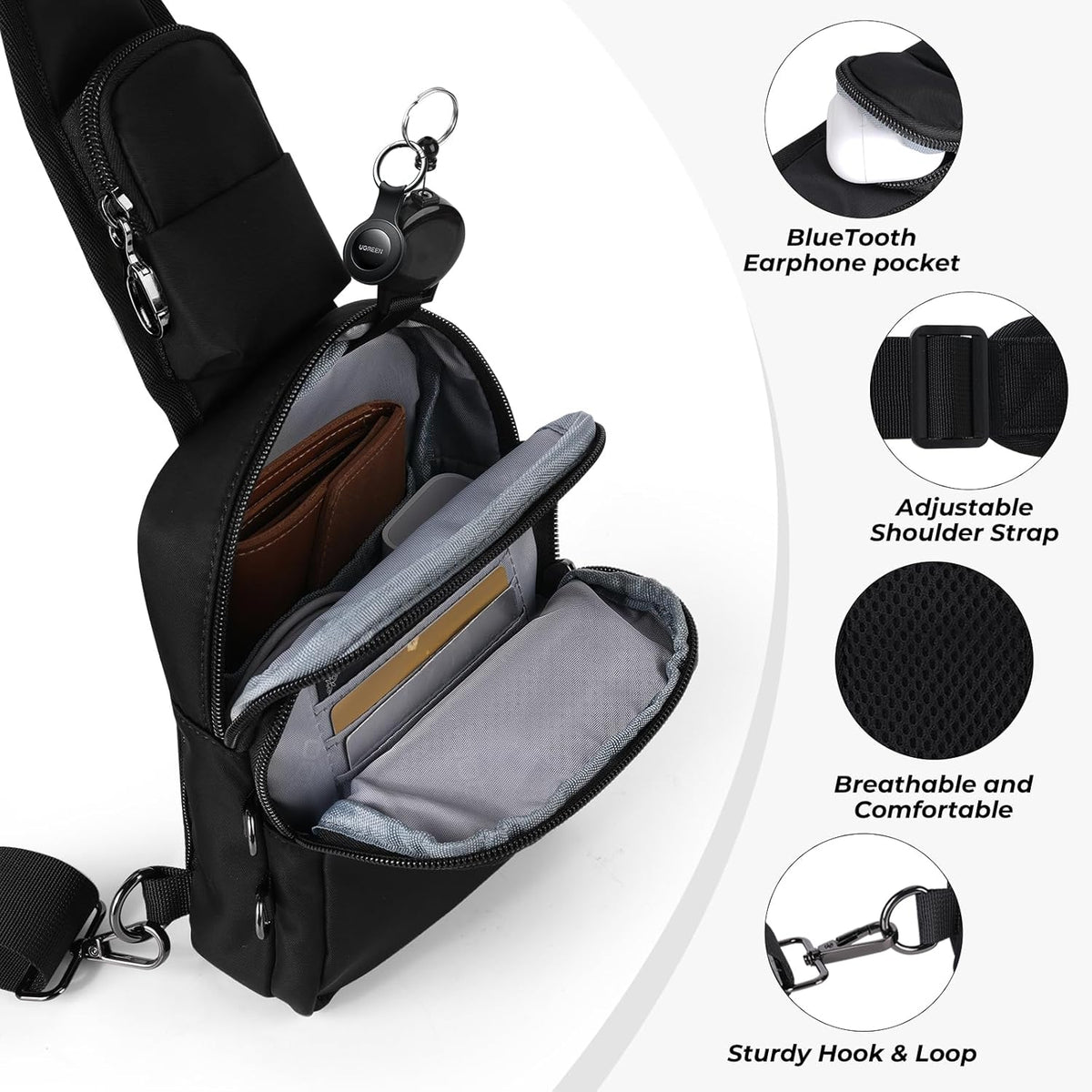 Crossbody Bag Anti Theft Sling Bag for Women Men RFID Blocking, Small Shoulder Chest Bags with Zipper Lock