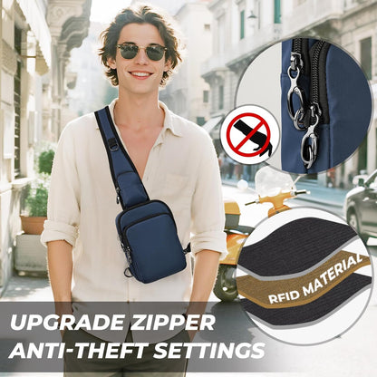 Crossbody Bag Anti Theft Sling Bag for Women Men RFID Blocking, Small Shoulder Chest Bags with Zipper Lock