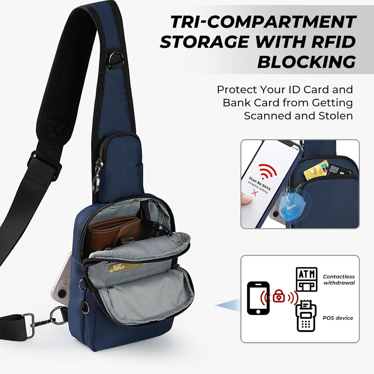 Crossbody Bag Anti Theft Sling Bag for Women Men RFID Blocking, Small Shoulder Chest Bags with Zipper Lock