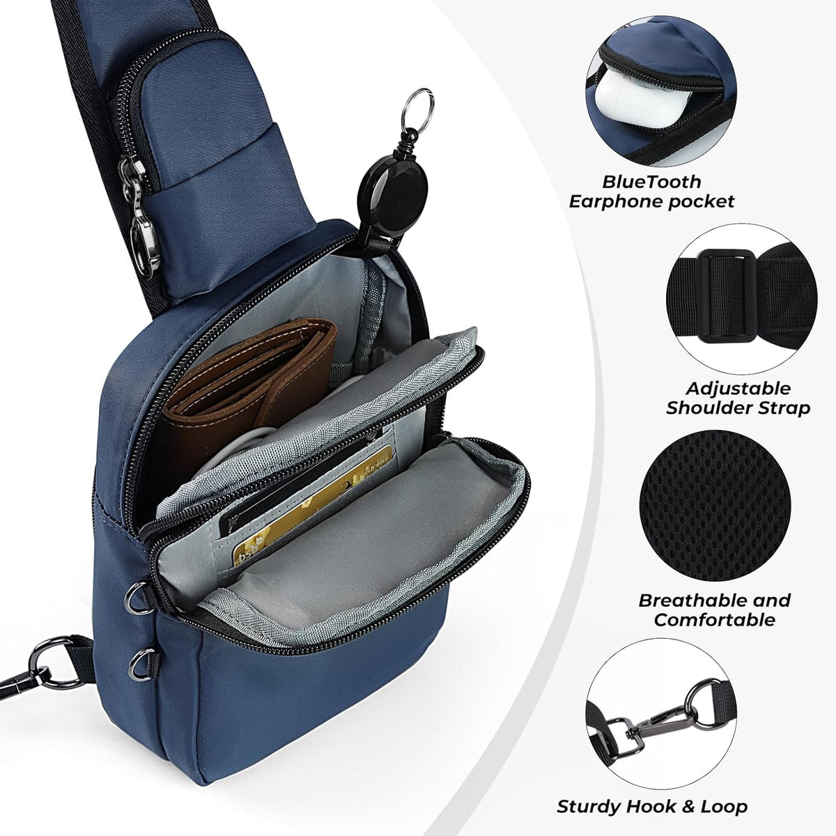 Crossbody Bag Anti Theft Sling Bag for Women Men RFID Blocking, Small Shoulder Chest Bags with Zipper Lock