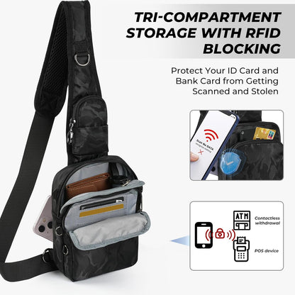 Crossbody Bag Anti Theft Sling Bag for Women Men RFID Blocking, Small Shoulder Chest Bags with Zipper Lock