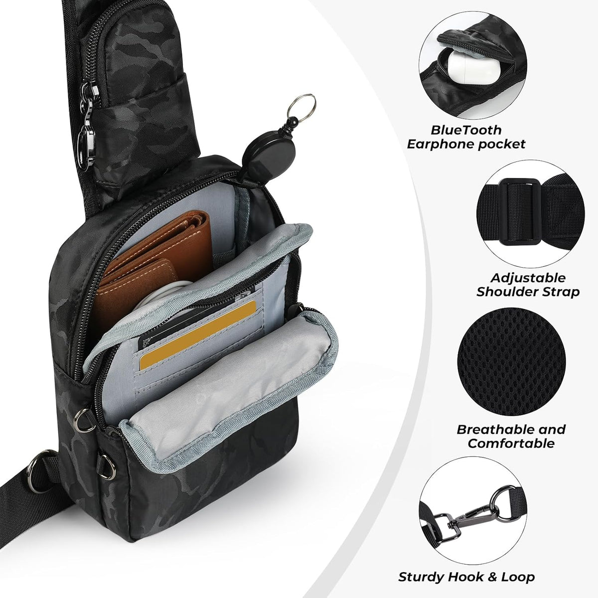 Crossbody Bag Anti Theft Sling Bag for Women Men RFID Blocking, Small Shoulder Chest Bags with Zipper Lock