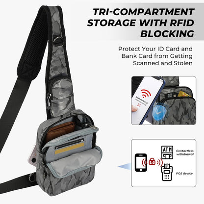 Crossbody Bag Anti Theft Sling Bag for Women Men RFID Blocking, Small Shoulder Chest Bags with Zipper Lock
