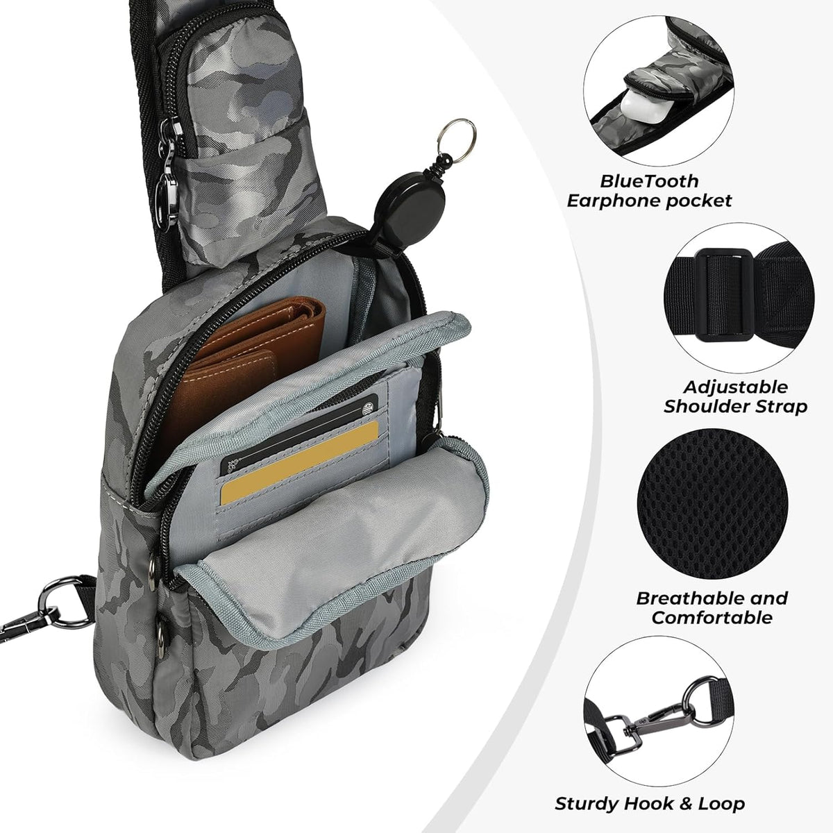 Crossbody Bag Anti Theft Sling Bag for Women Men RFID Blocking, Small Shoulder Chest Bags with Zipper Lock