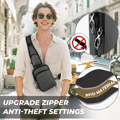 Crossbody Bag Anti Theft Sling Bag for Women Men RFID Blocking, Small Shoulder Chest Bags with Zipper Lock
