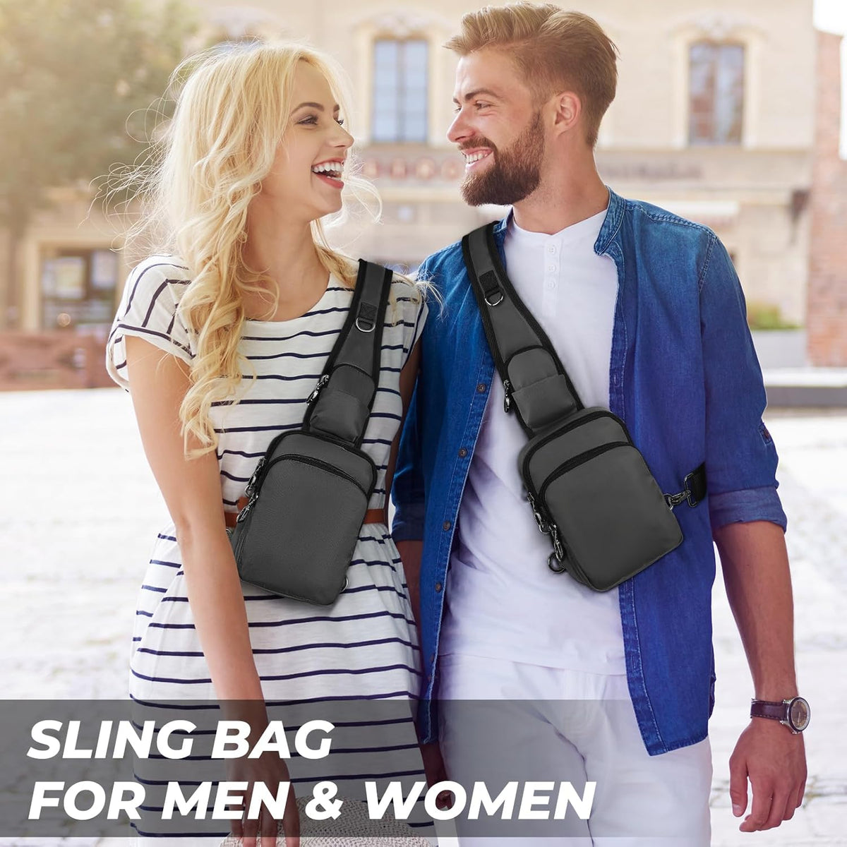 Crossbody Bag Anti Theft Sling Bag for Women Men RFID Blocking, Small Shoulder Chest Bags with Zipper Lock