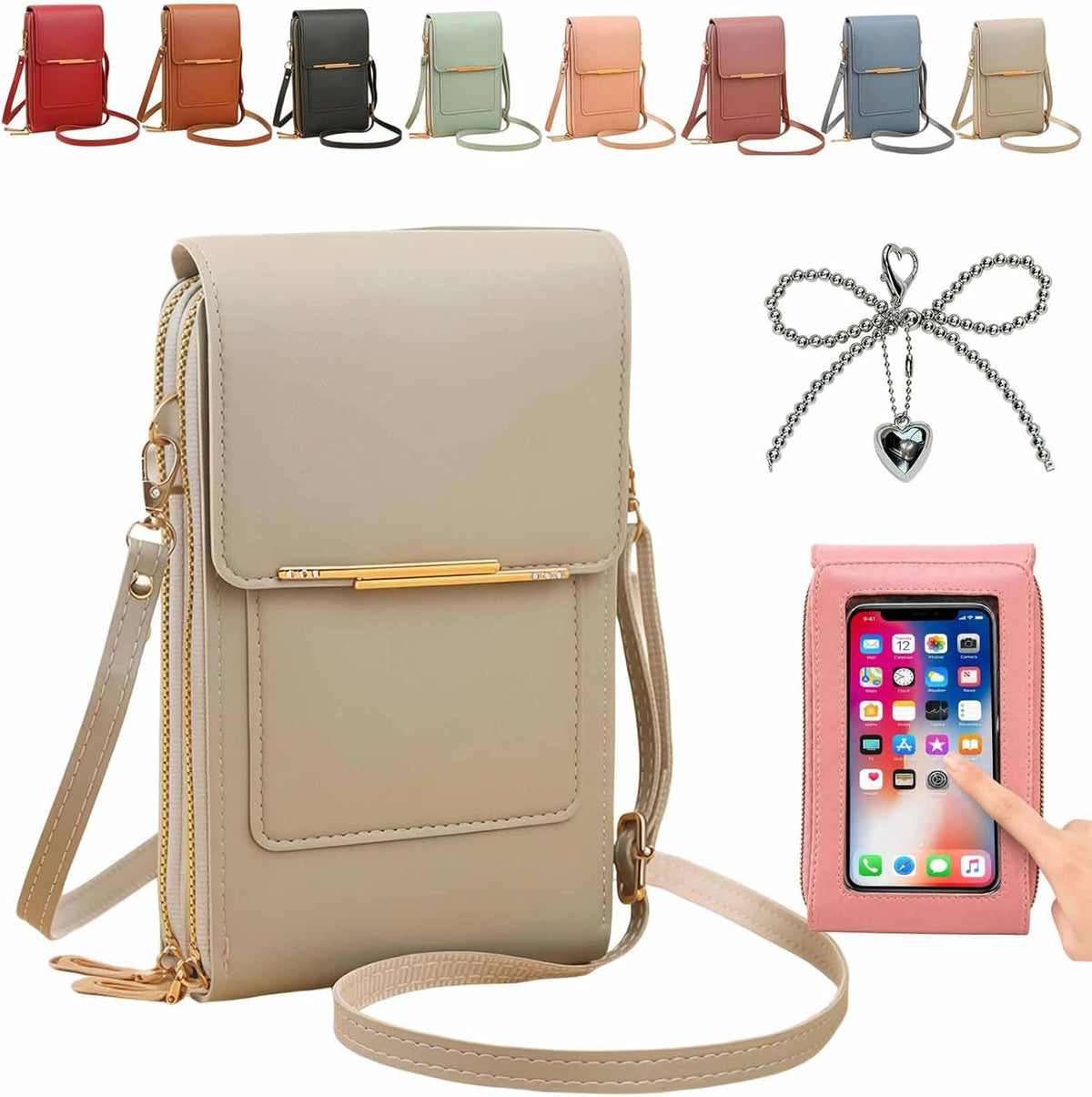 Anti-theft leather bag, Women's Touch Screen Mobile Phone Messenger bag, RFID Block Mobile Phone Purse