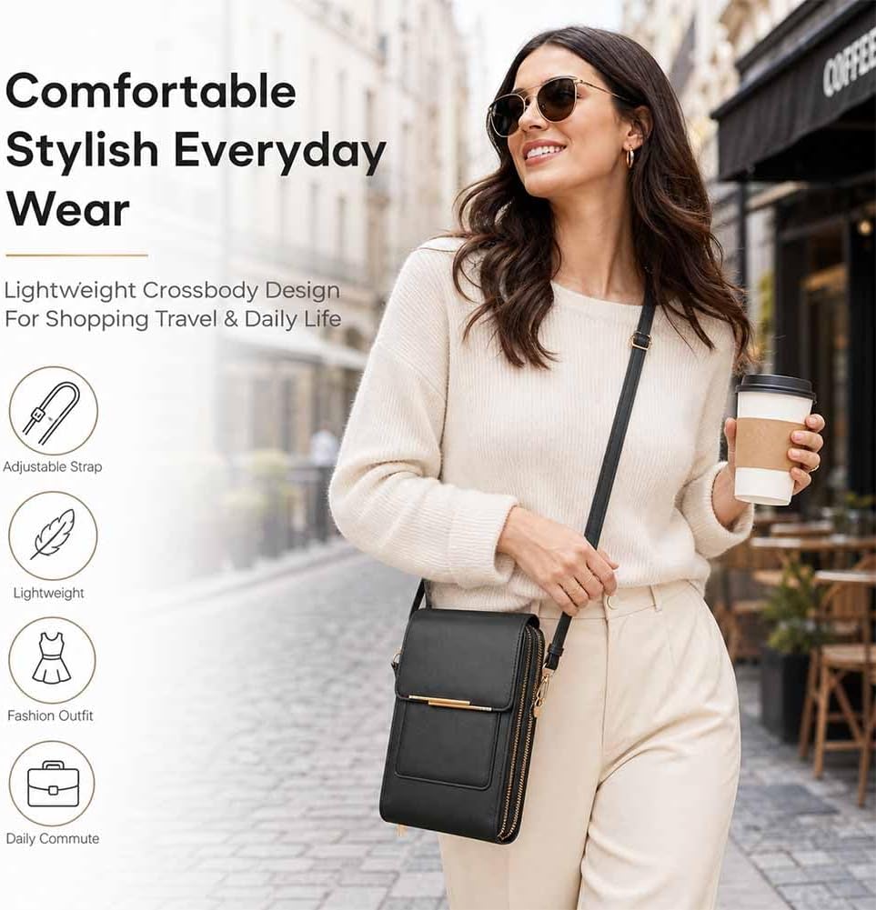 Anti-theft leather bag, Women's Touch Screen Mobile Phone Messenger bag, RFID Block Mobile Phone Purse