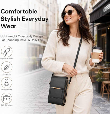 Anti-theft leather bag, Women's Touch Screen Mobile Phone Messenger bag, RFID Block Mobile Phone Purse