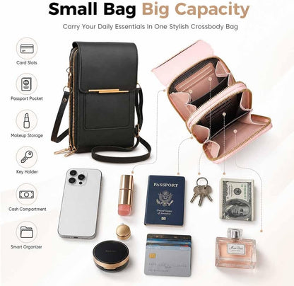 Anti-theft leather bag, Women's Touch Screen Mobile Phone Messenger bag, RFID Block Mobile Phone Purse