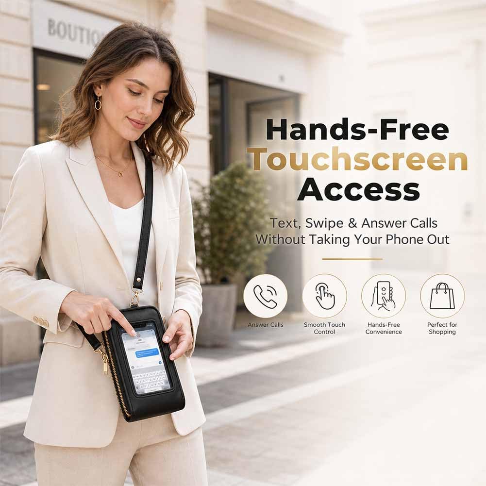 Anti-theft leather bag, Women's Touch Screen Mobile Phone Messenger bag, RFID Block Mobile Phone Purse