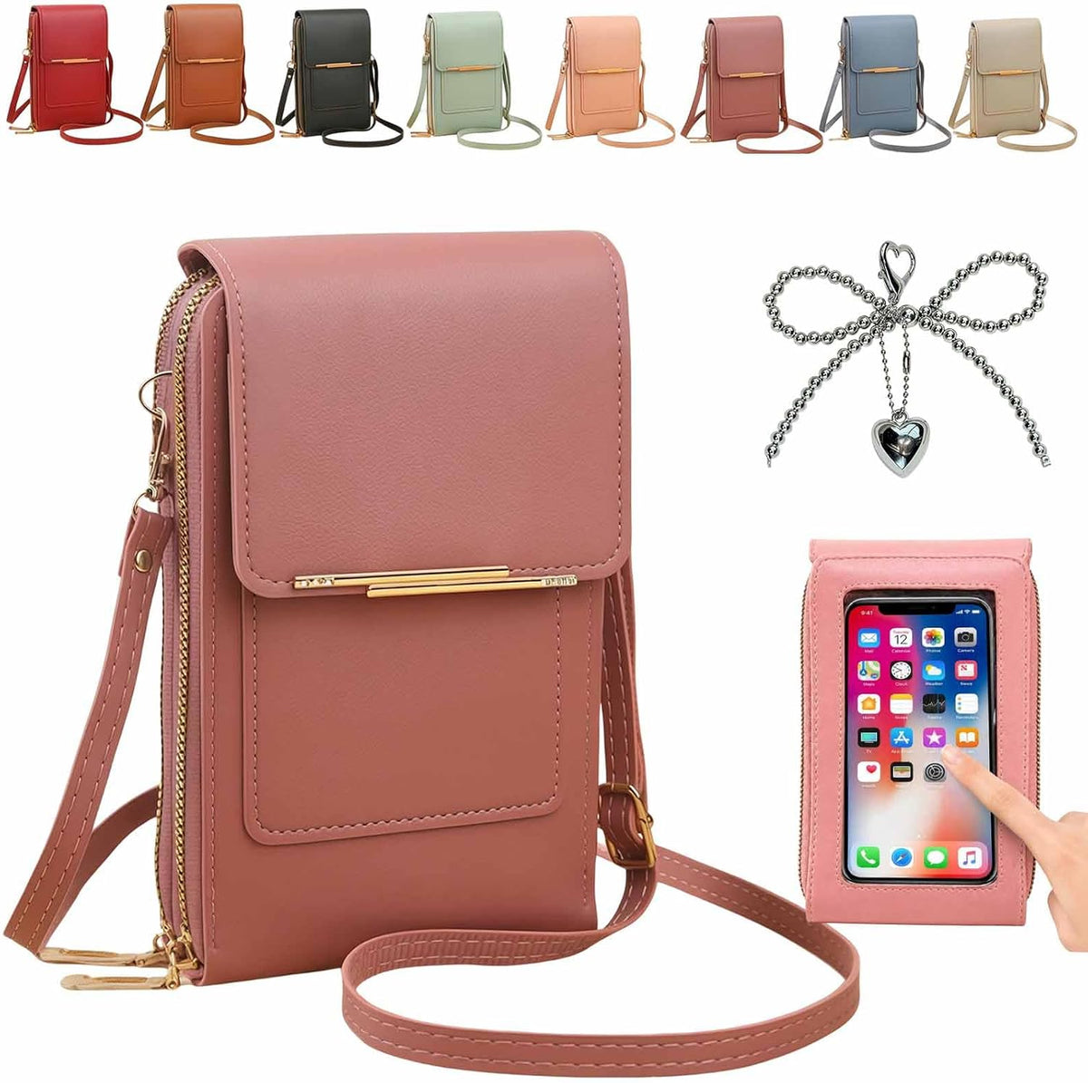Anti-theft leather bag, Women's Touch Screen Mobile Phone Messenger bag, RFID Block Mobile Phone Purse