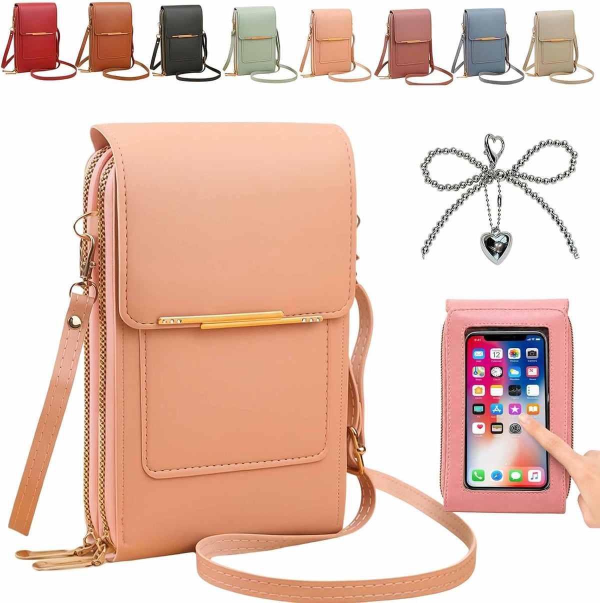 Anti-theft leather bag, Women's Touch Screen Mobile Phone Messenger bag, RFID Block Mobile Phone Purse