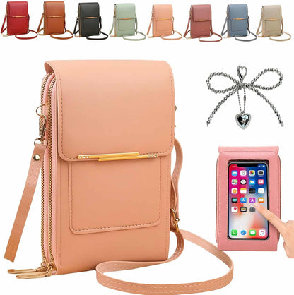 Anti-theft leather bag, Women's Touch Screen Mobile Phone Messenger bag, RFID Block Mobile Phone Purse