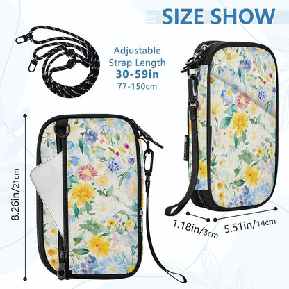 Multi-Slot Travel Document Organizer 8.26×5.51×1.18 In | Water Resistant Oxford Pen Loop Detachable Strap for Men Women Daily Use Summer Meadow Blooms