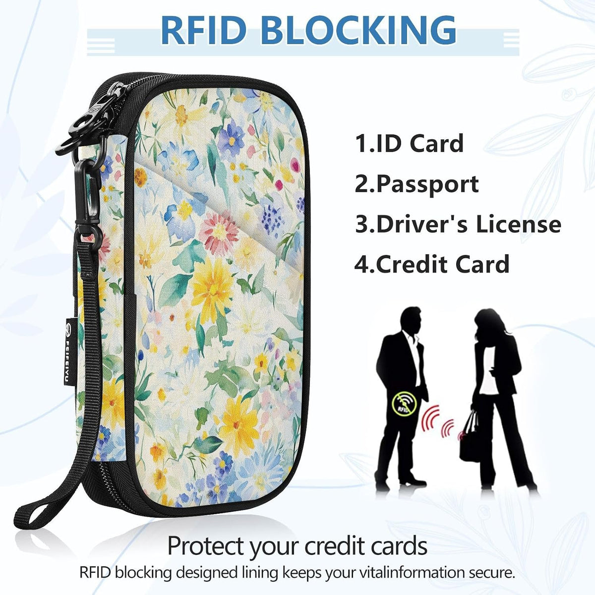 Multi-Slot Travel Document Organizer 8.26×5.51×1.18 In | Water Resistant Oxford Pen Loop Detachable Strap for Men Women Daily Use Summer Meadow Blooms